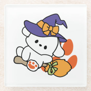 Paw-some Witch in Training – Cute Halloween Dog  Glass Coaster