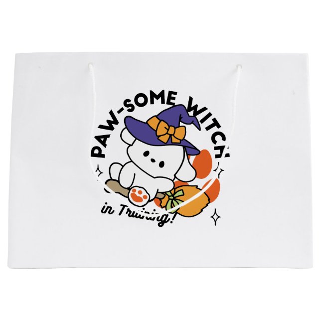 Paw-some Witch in Training – Cute Halloween Dog  Large Gift Bag (Front)