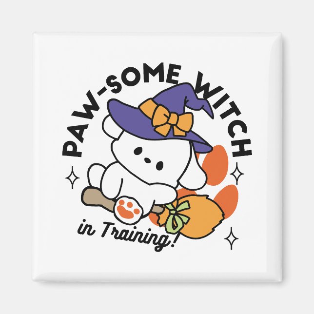 Paw-some Witch in Training – Cute Halloween Dog  Magnet (Front)