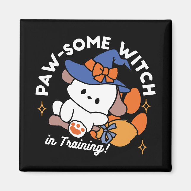 Paw-some Witch in Training – Cute Halloween Dog  Magnet (Front)