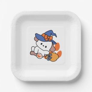 Paw-some Witch in Training – Cute Halloween Dog Paper Plate