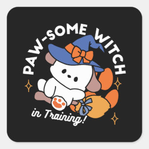 Paw-some Witch in Training – Cute Halloween Dog  Square Sticker
