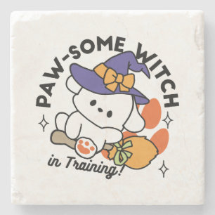 Paw-some Witch in Training – Cute Halloween Dog  Stone Coaster
