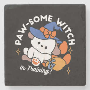 Paw-some Witch in Training – Cute Halloween Dog  Stone Coaster