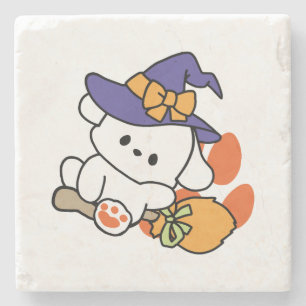 Paw-some Witch in Training – Cute Halloween Dog  Stone Coaster