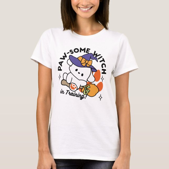 Paw-some Witch in Training – Cute Halloween Dog  T-Shirt (Front)