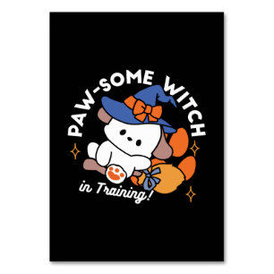 Paw-some Witch in Training – Cute Halloween Dog  Table Number
