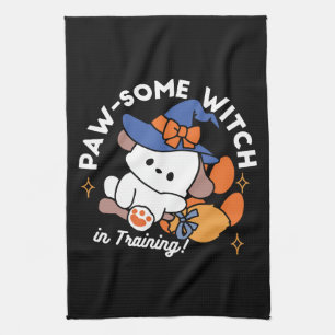 Paw-some Witch in Training – Cute Halloween Dog  Tea Towel