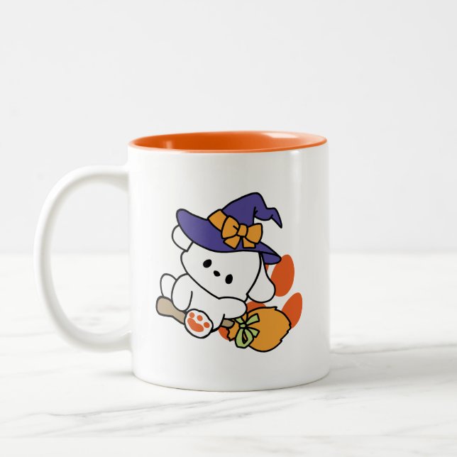Paw-some Witch in Training – Cute Halloween Dog  Two-Tone Coffee Mug (Left)