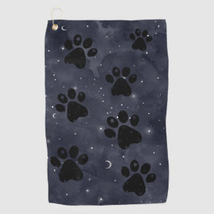 Paw Stars Moon Blue Watercolor Golf Towel