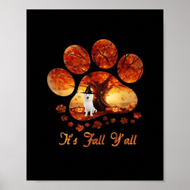 Paw Tree It’s Fall Y’all White Dog Poster (Front)