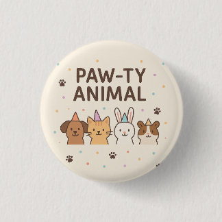 Paw-ty Animal- Cute Pet Birthday Party  3 Cm Round Badge