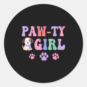 Paw-ty Girl Dog Lover 1st 2nd 3rd 4th 5th Birthday Classic Round Sticker