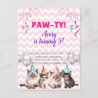 Paw-ty Kittens Kids Birthday Party invitations