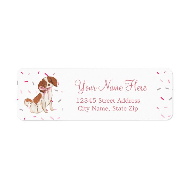 Paw-ty Pink Dog Girl Birthday Party Return Address Label (Front)