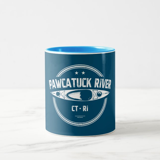 Pawcatuck River Connecticut Rhode Island Kayaking Two-Tone Coffee Mug (Center)