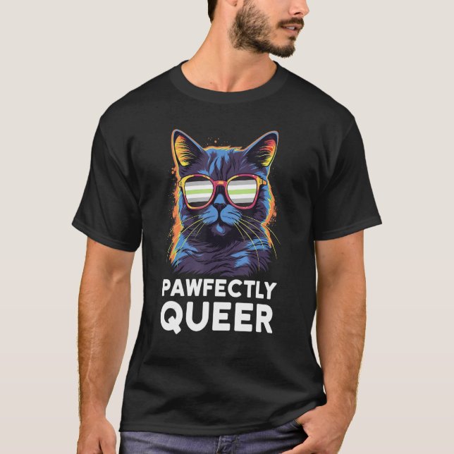 Pawfectly Queer  Cat With Sunglasses Agender Pride T-Shirt (Front)