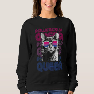 Pawfectly Queer  Cat With Sunglasses Bisexual Prid Sweatshirt