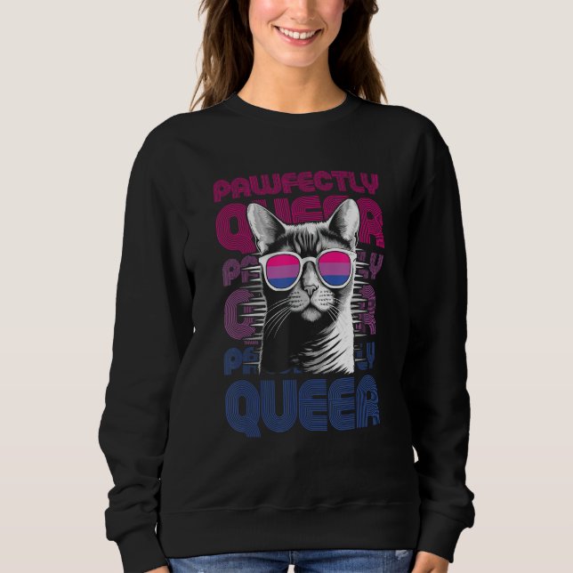 Pawfectly Queer  Cat With Sunglasses Bisexual Prid Sweatshirt (Front)