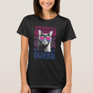 Pawfectly Queer  Cat With Sunglasses Bisexual Prid T-Shirt