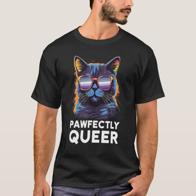 Pawfectly Queer  Cat With Sunglasses Butch Lesbian T-Shirt (Front)