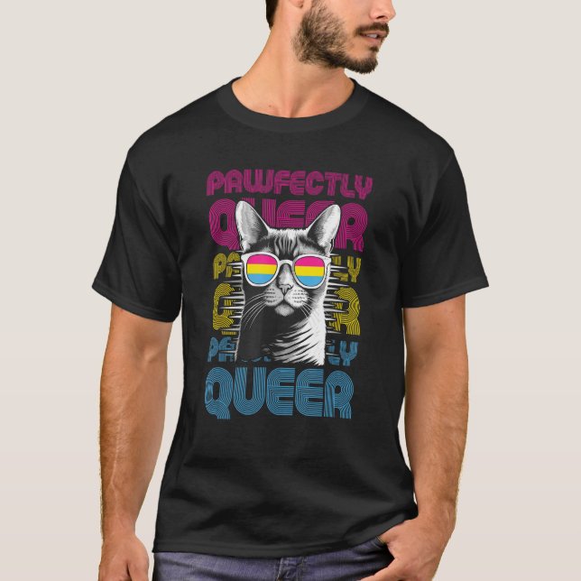 Pawfectly Queer  Cat With Sunglasses Pansexual Pri T-Shirt (Front)