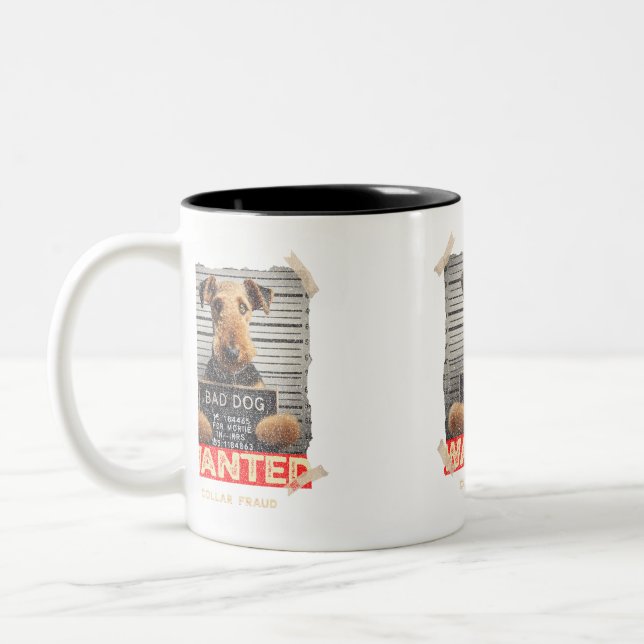 Pawnal Code: "Collar Fraud" - Bad Airedale Terrier Two-Tone Coffee Mug (Left)