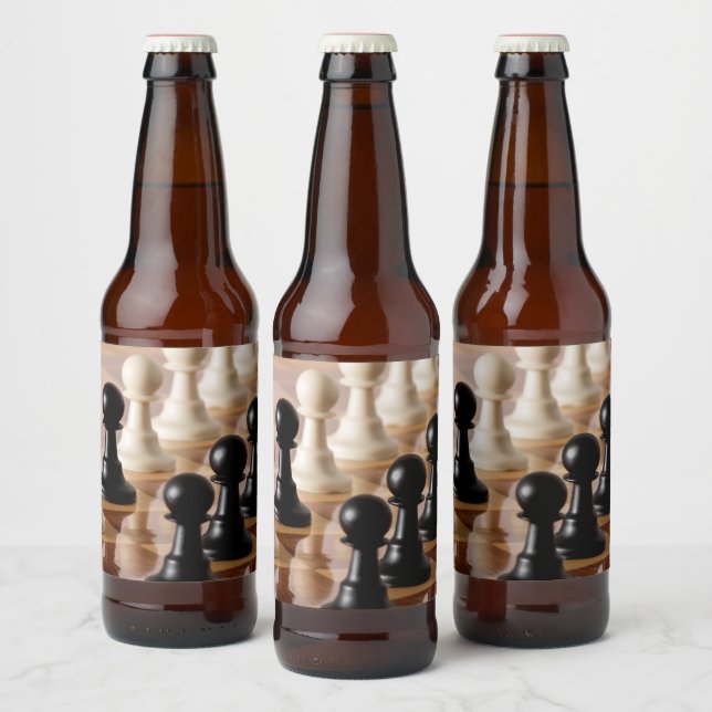 Pawns on Chess Board Beer Bottle Label (Bottles)