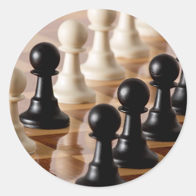 Pawns on Chess Board Classic Round Sticker (Front)