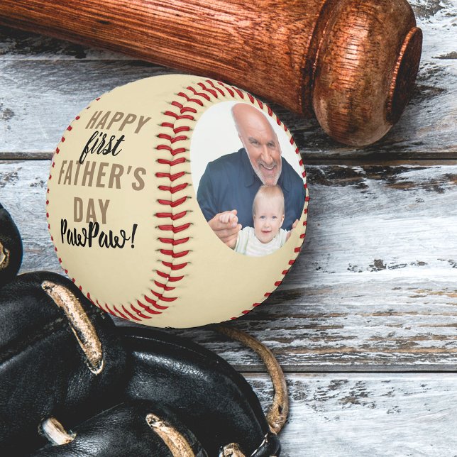 Pawpaw 2 Photo First Fathers Day Cream Gold Baseball (Creator Uploaded)