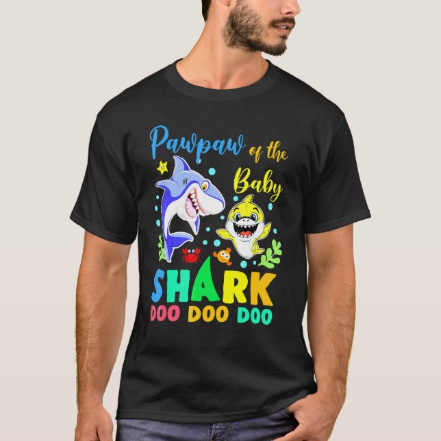 Pawpaw Of The Birthday Boy Shark Blue Yellow Doo D T-Shirt (Front)