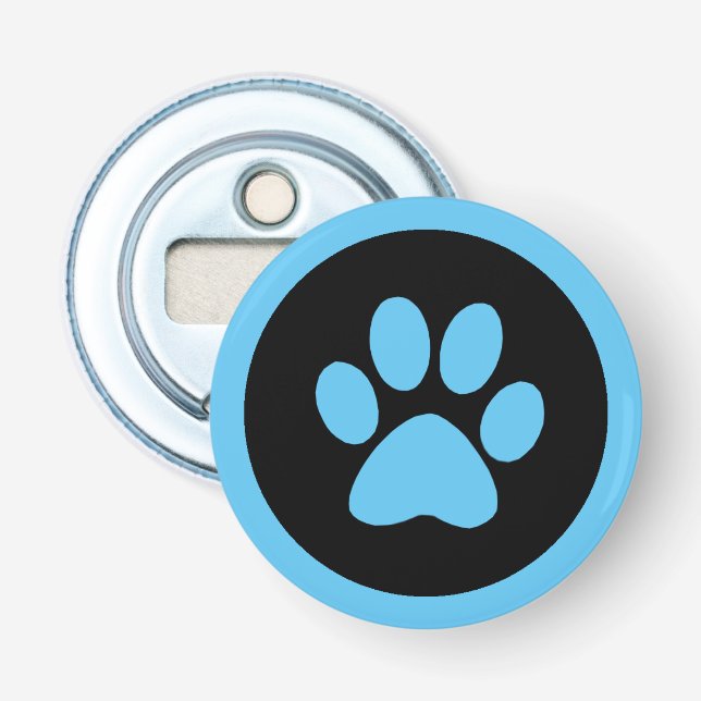 Pawprint Button Bottle Opener in Blue and Black (Front)