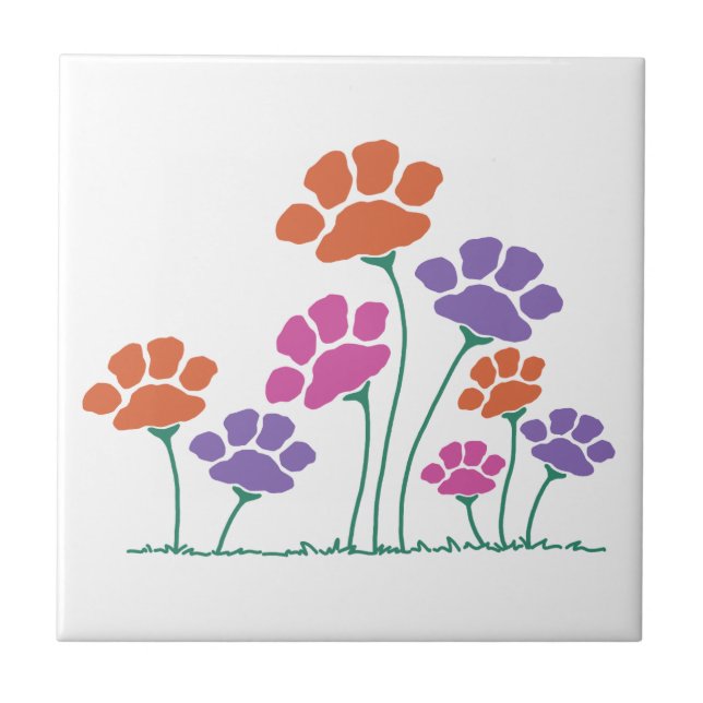 Pawprint Flower Garden Ceramic Tile (Front)