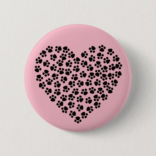Pawprint Heart 6 Cm Round Badge (Front)