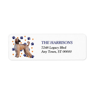 Pawprint Heart Afghan Hound Dog Return Address Label