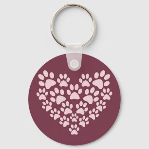Pawprint Heart Button Keychain