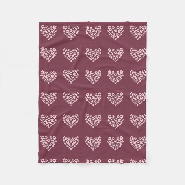 Pawprint Heart Fleece Blanket (Front)