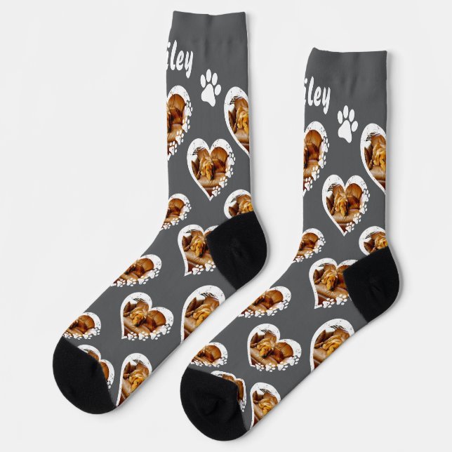 Pawprint Heart Pet Photo  Socks (Left)