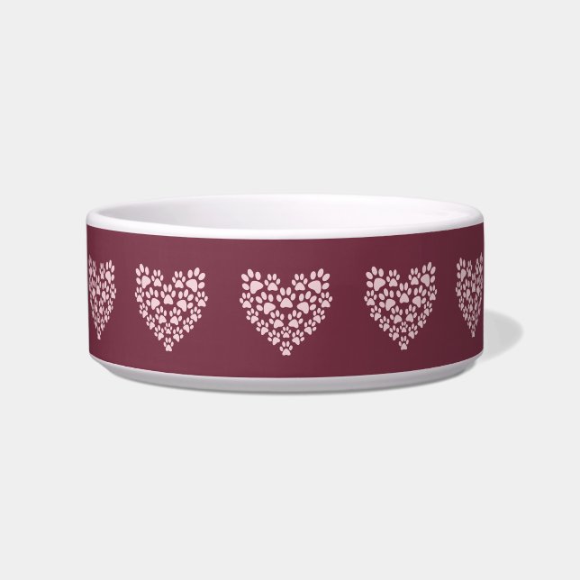 Pawprint Hearts Ceramic Pet Bowl (Front)