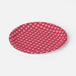 Pawprint Pattern (red & white) Paper Plate