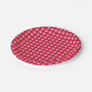 Pawprint Pattern (red & white) Paper Plate