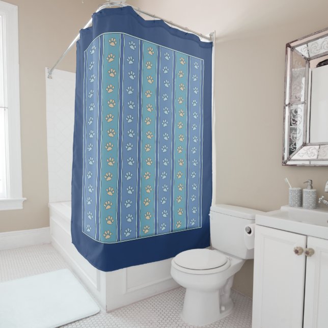 Pawprint Pattern Shower Curtain (In Situ)