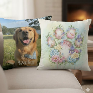 Pawprint Pillow – Watercolor Floral Pet Art