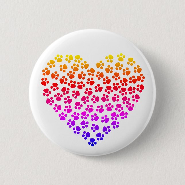 Pawprint Rainbow Heart 6 Cm Round Badge (Front)