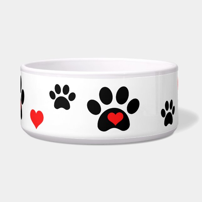 Pawprints and Hearts Dog Bowl (Front)