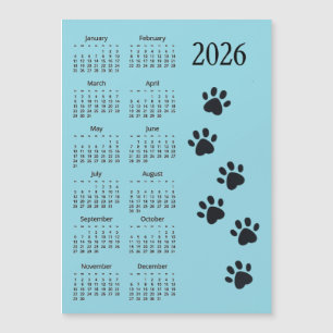 Pawprints Design 2026 Calendar Magnetic Card