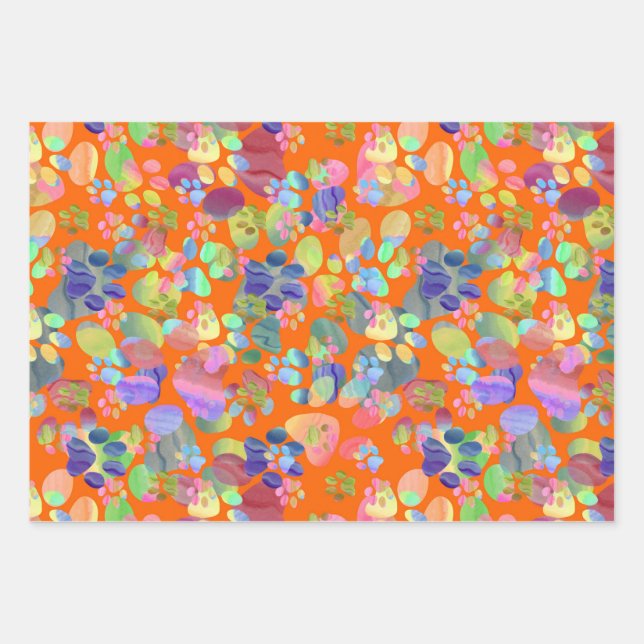 Pawprints Everywhere Wrapping Paper Sheet (Front)