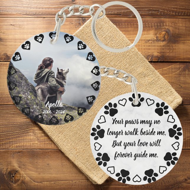 Pawprints of Love Customisable Photo Pet Memorial Key Ring (Double Sided Keychain)
