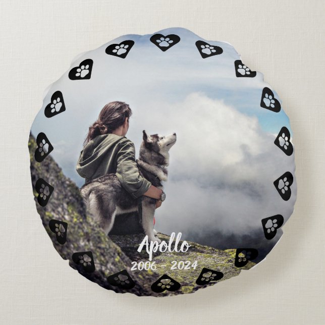Pawprints of Love Customisable Photo Pet Memorial Round Cushion (Back)