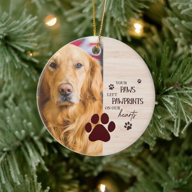 Pawprints on Our Hearts Personalised Dog Memorial Ceramic Ornament (Tree)